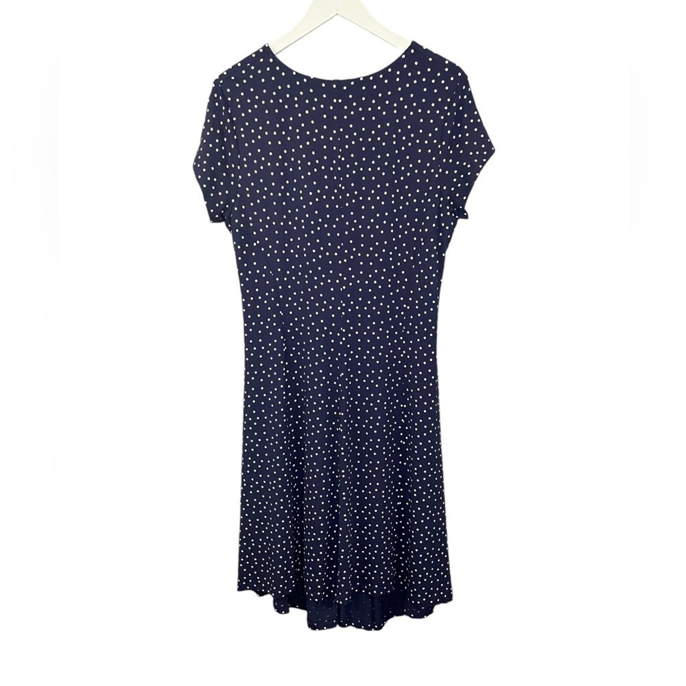Seraphine Maternity Jersey Knit Dress Cap Sleeve Navy Blue Polka Dot NWT - Picture 3 of 13